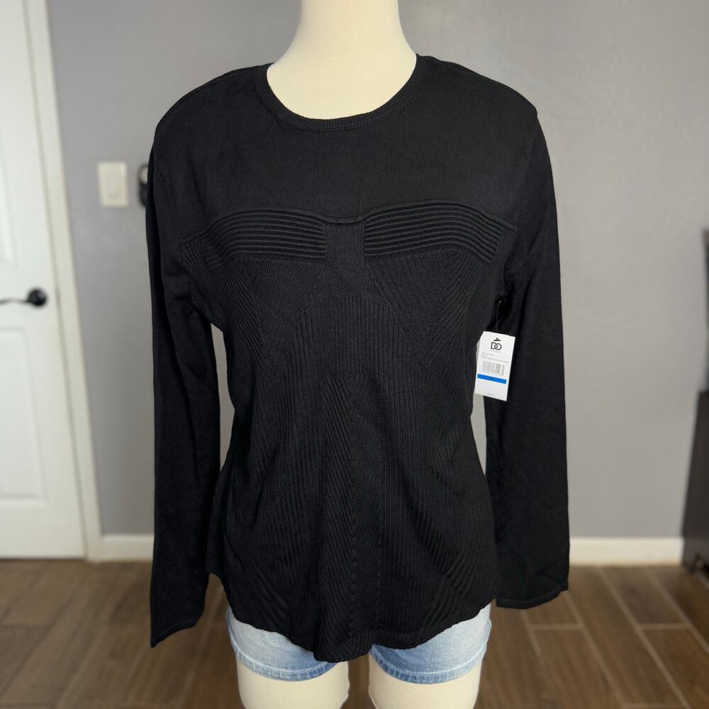 DO by Dee Ocleppo NWT Black Fiona Rib Stitch Textured Long Sleeve Pullover, XL